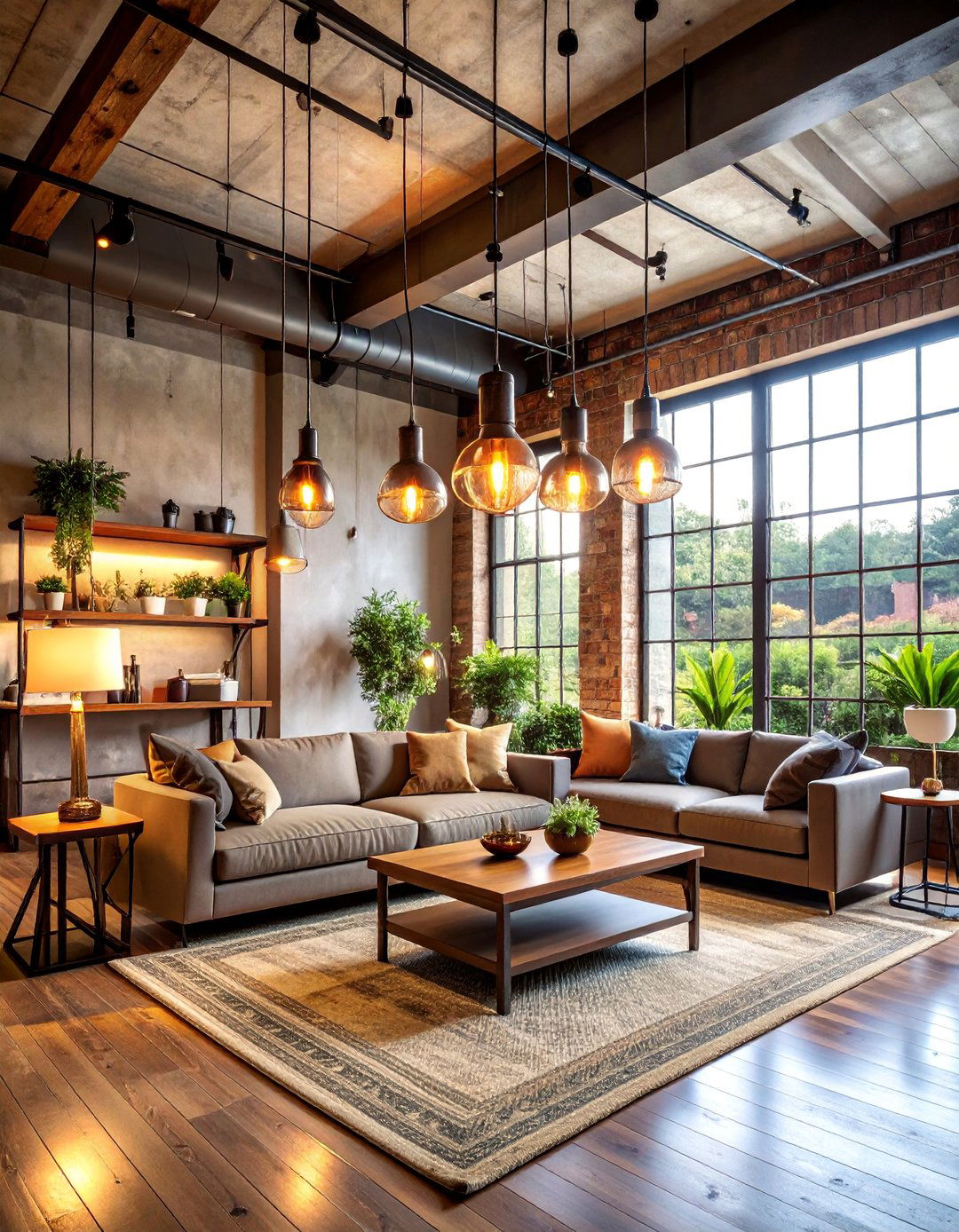 Industrial Living Room with Metal and Edison Bulb Features - 25 Living Room Lighting Ideas