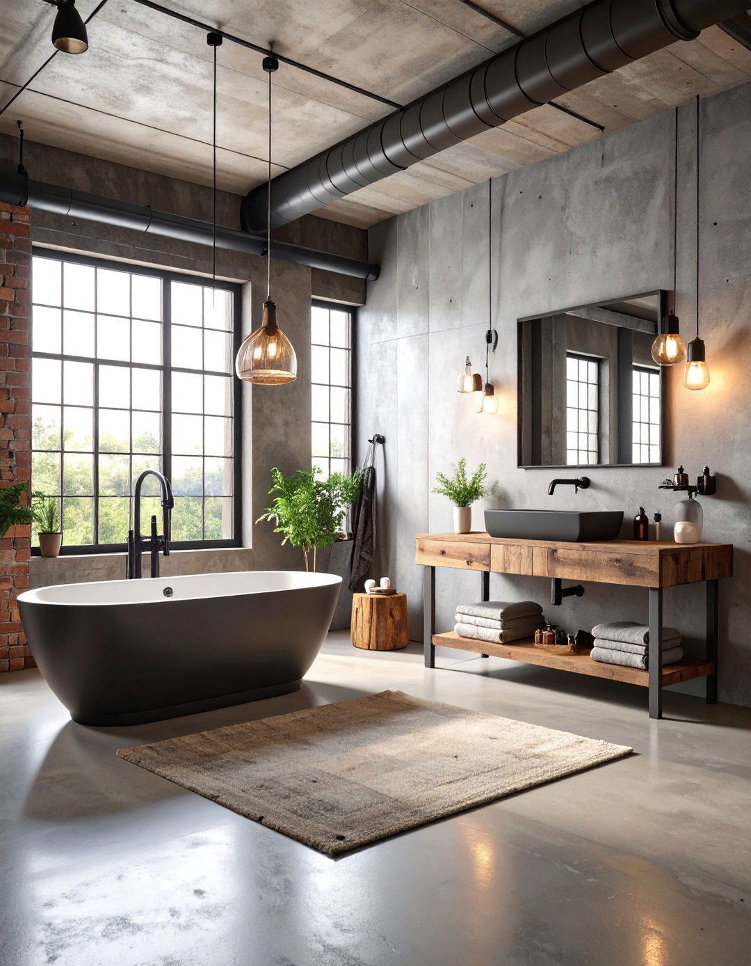 Industrial Loft Bathroom with Exposed Elements - 25 Bathroom With Black Fixtures