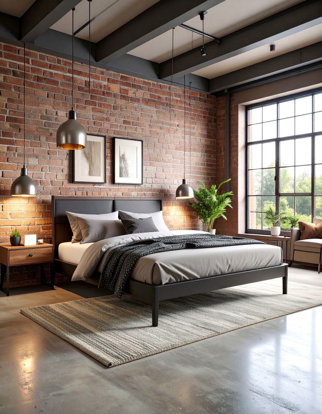 Industrial Loft Bedroom with Black Metal Framework - 25 Black and Silver Bedroom Ideas