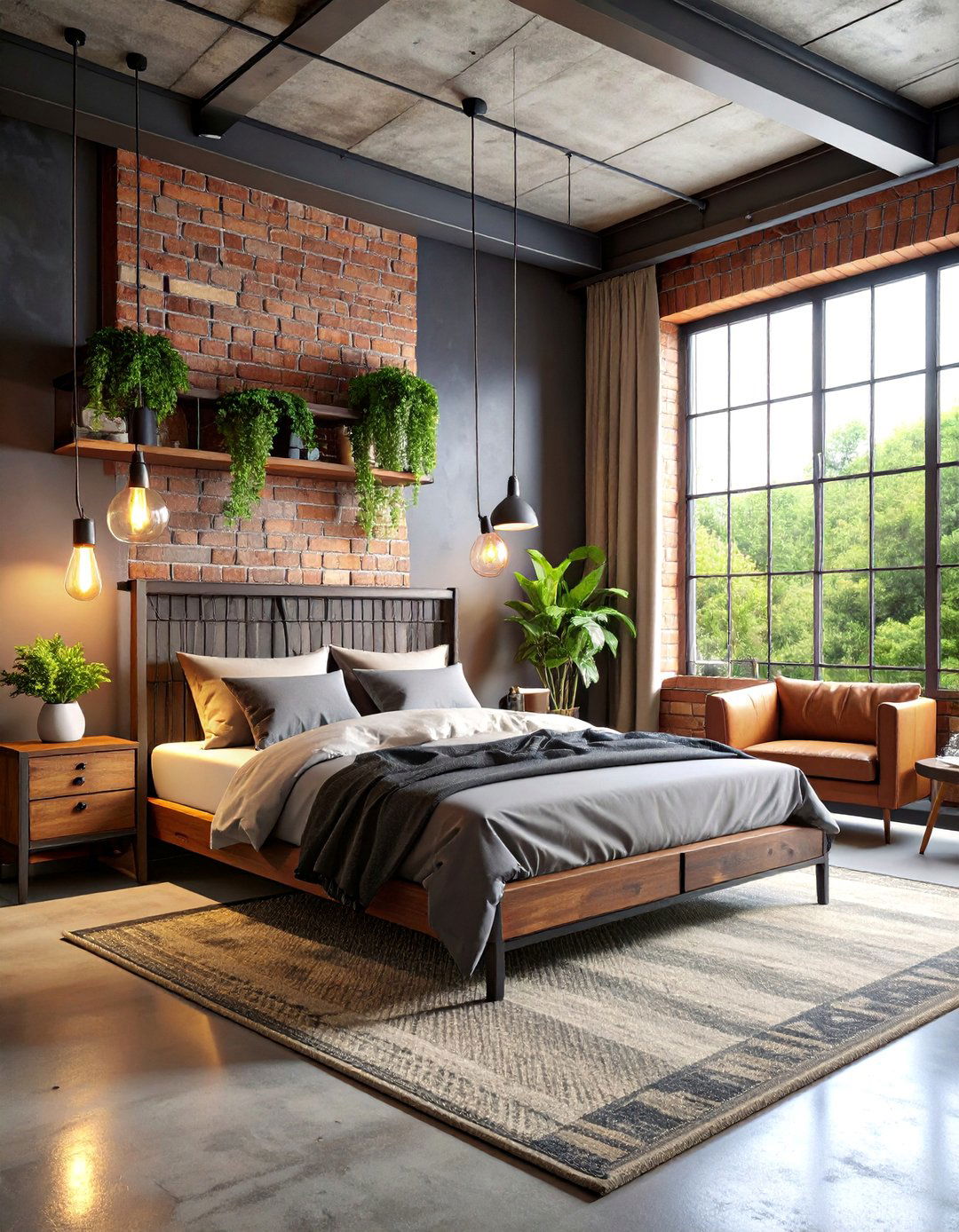 Industrial Loft Bedroom with Exposed Brick - 25 Men's Bedroom Ideas