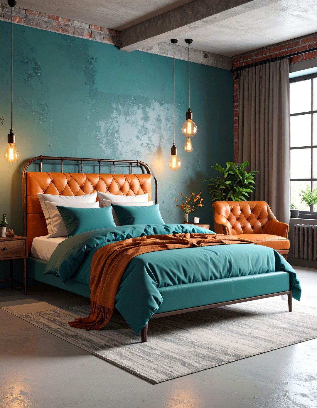 Industrial Loft Bedroom with Exposed Elements - 25 Teal and Orange Color Scheme for Your Rooms