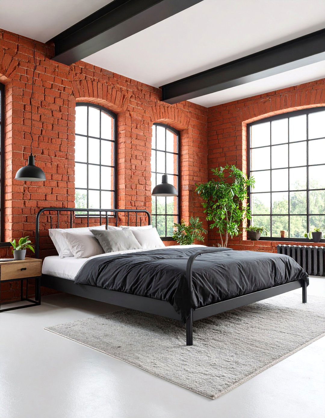 Industrial Loft Bedroom with Red Brick Accents - 25 red black and white bedroom ideas