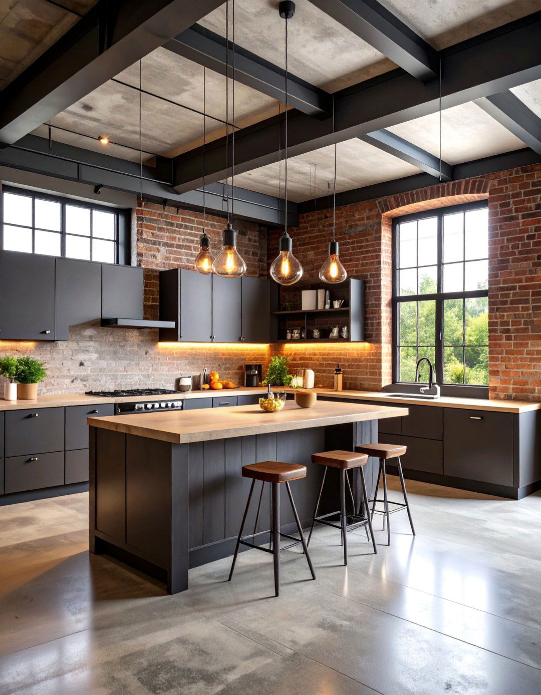 Industrial Loft Black and Beige Kitchen
