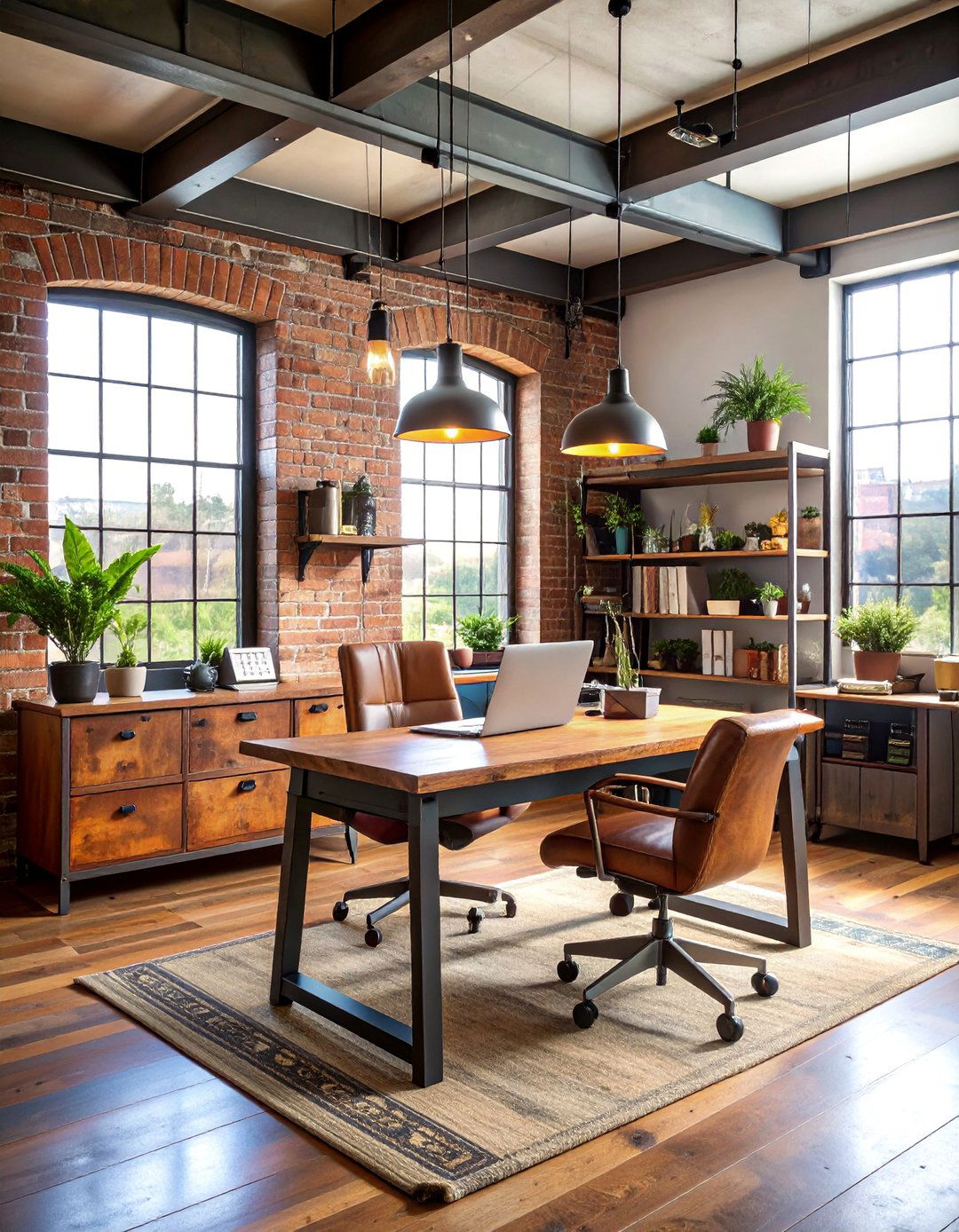 Industrial Loft Home Office with Exposed Brick - 25 Home Office Ideas for Him