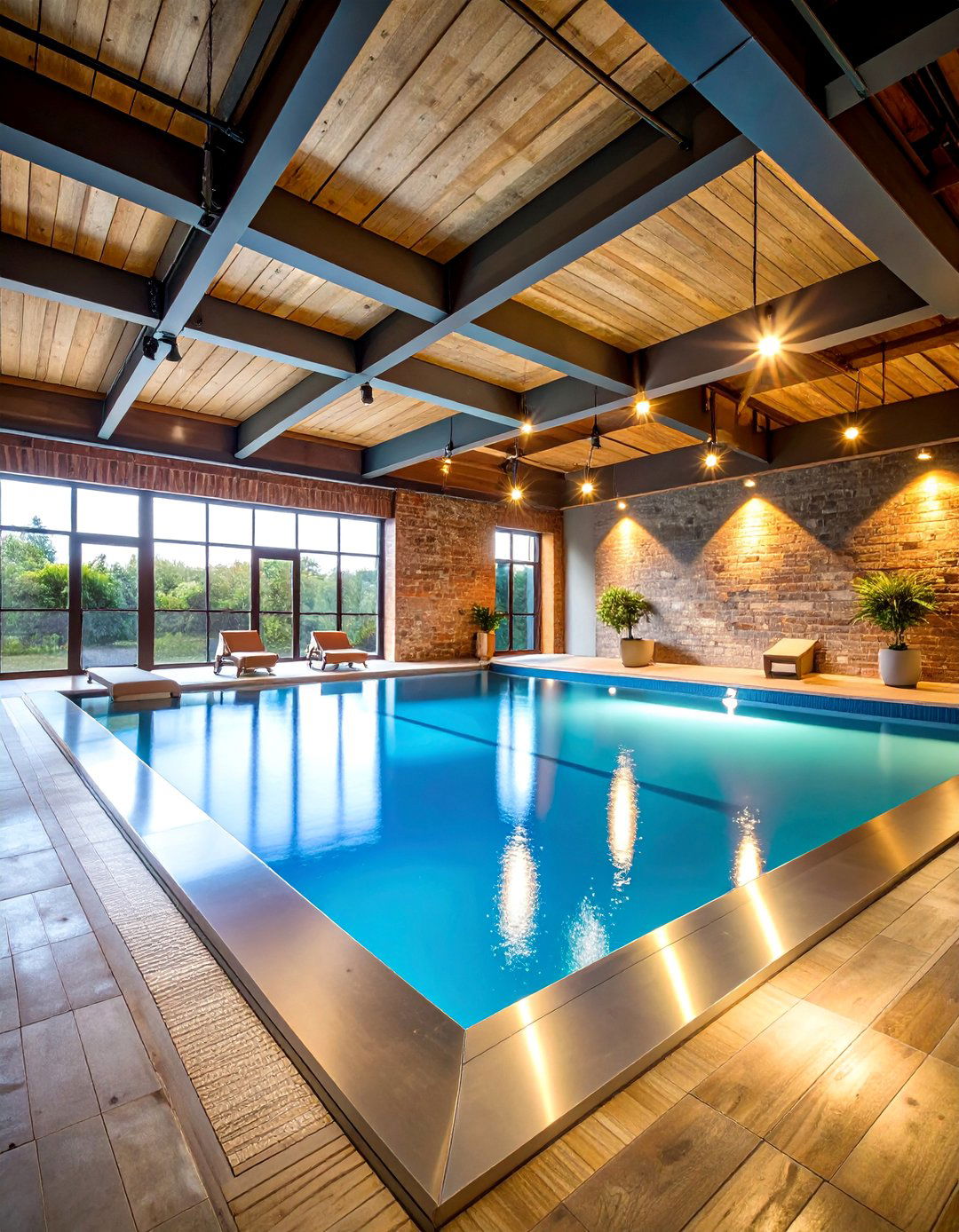 Industrial Loft Indoor Pool with Exposed Elements - 25 Indoor Pool Ideas