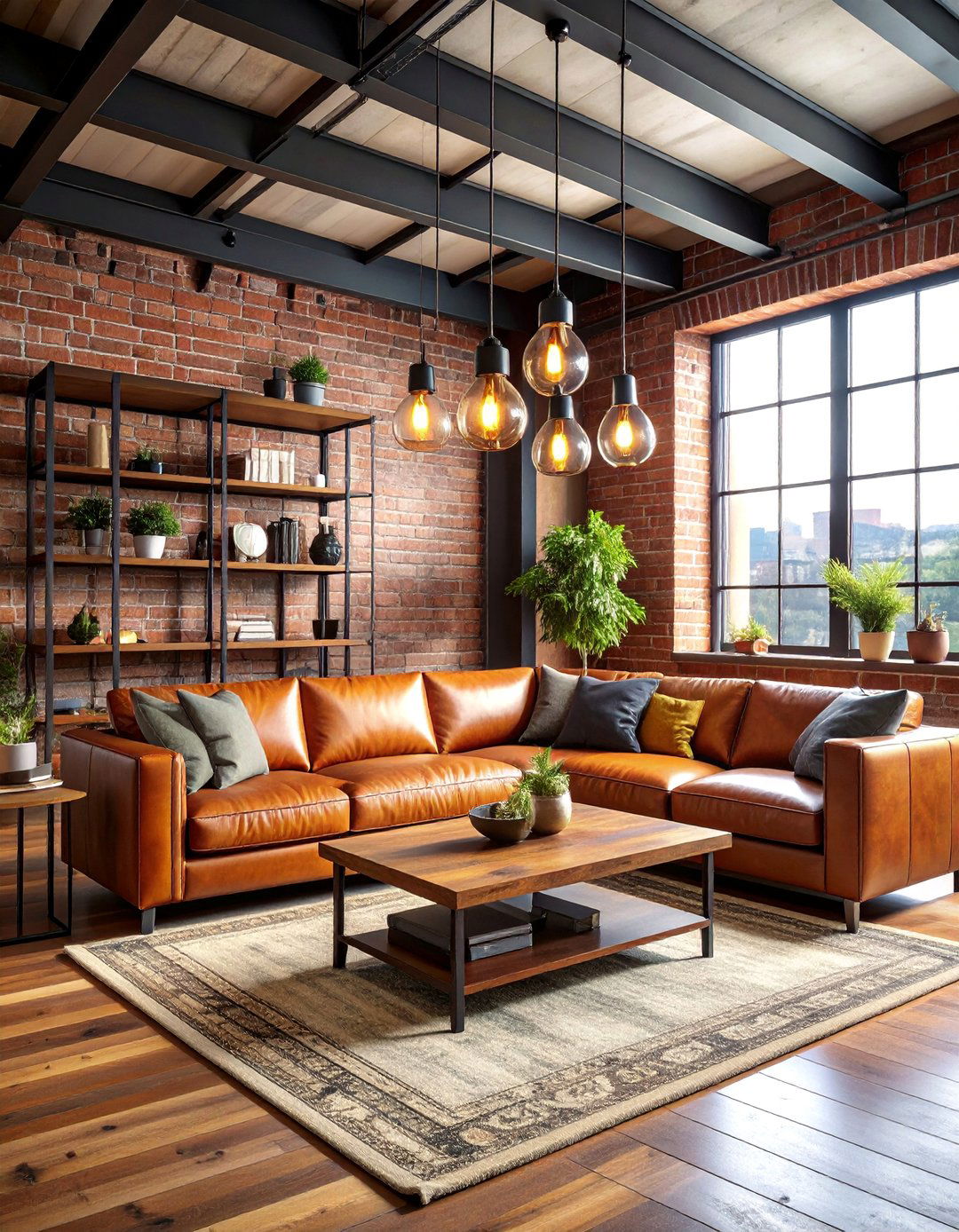 Industrial Loft Living Room with Exposed Brick - 25 Mens Living Room Ideas