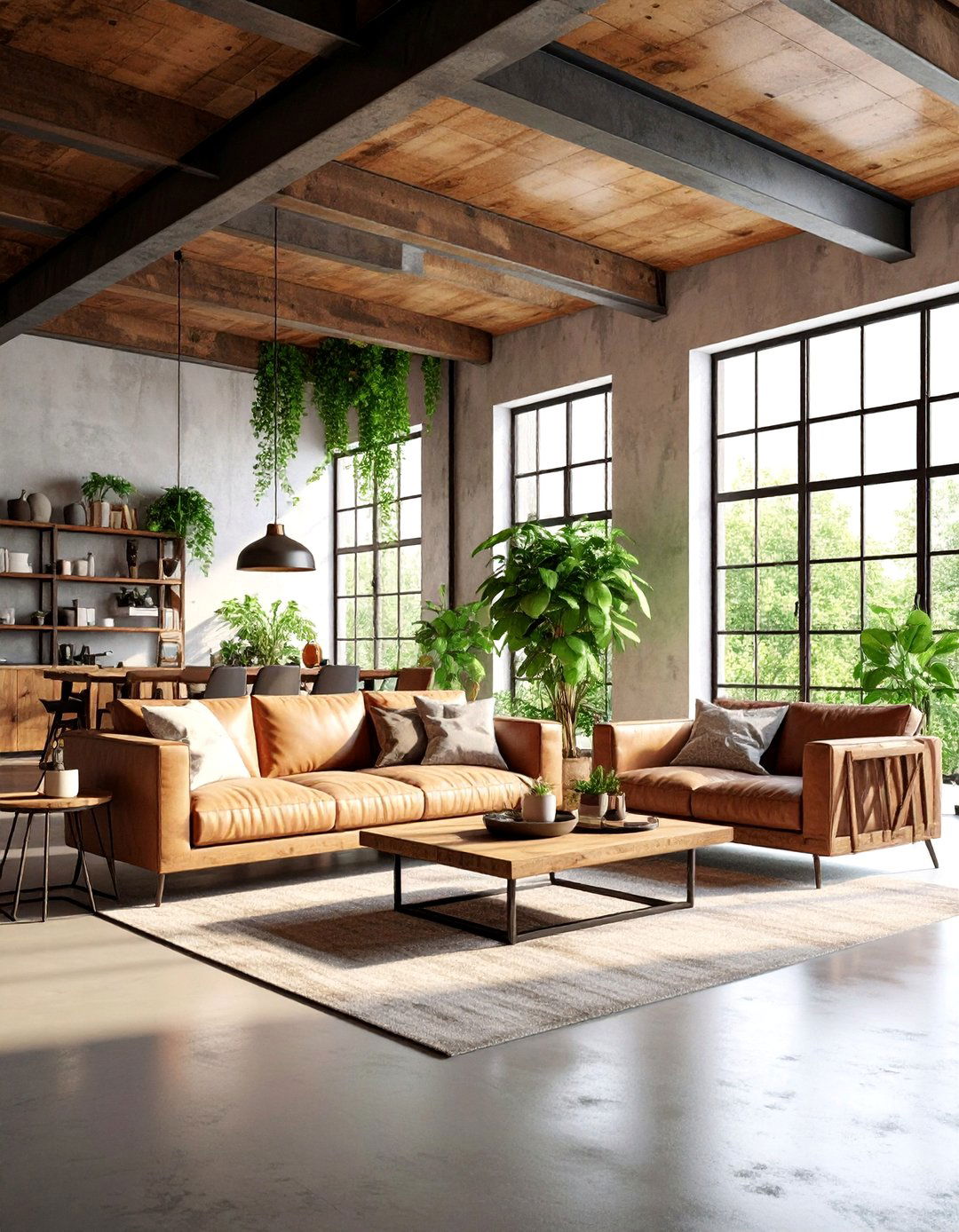 Industrial Loft Living Room with Raw Material Combinations - 25 Rustic Living Room Ideas