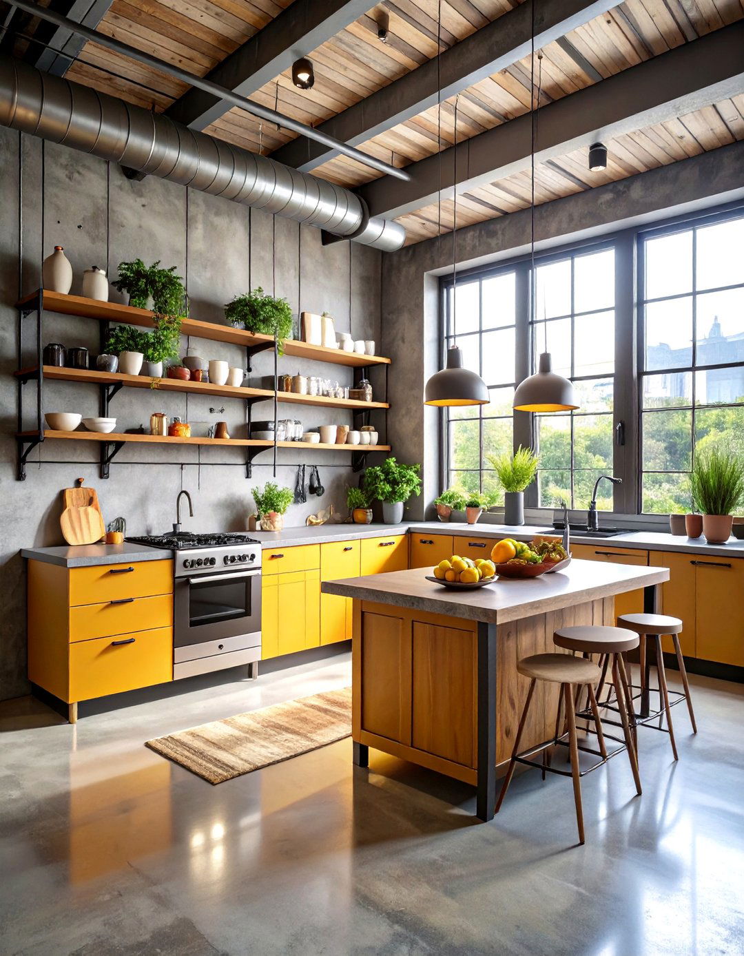 Industrial Loft Microcement Kitchen with Metal Details - 25 Microcement Kitchen Ideas