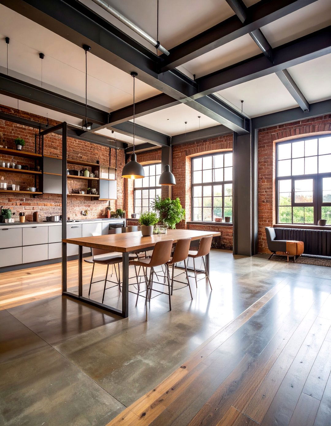 Industrial Loft Open Floor Plan with Exposed Elements - 25 Open Floor Plan Ideas