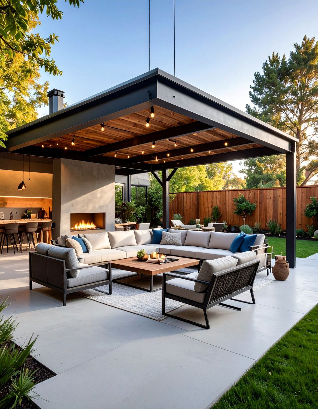 Industrial Loft Pavilion with Steel Fireplace - 25 Backyard Pavilion With Fireplace