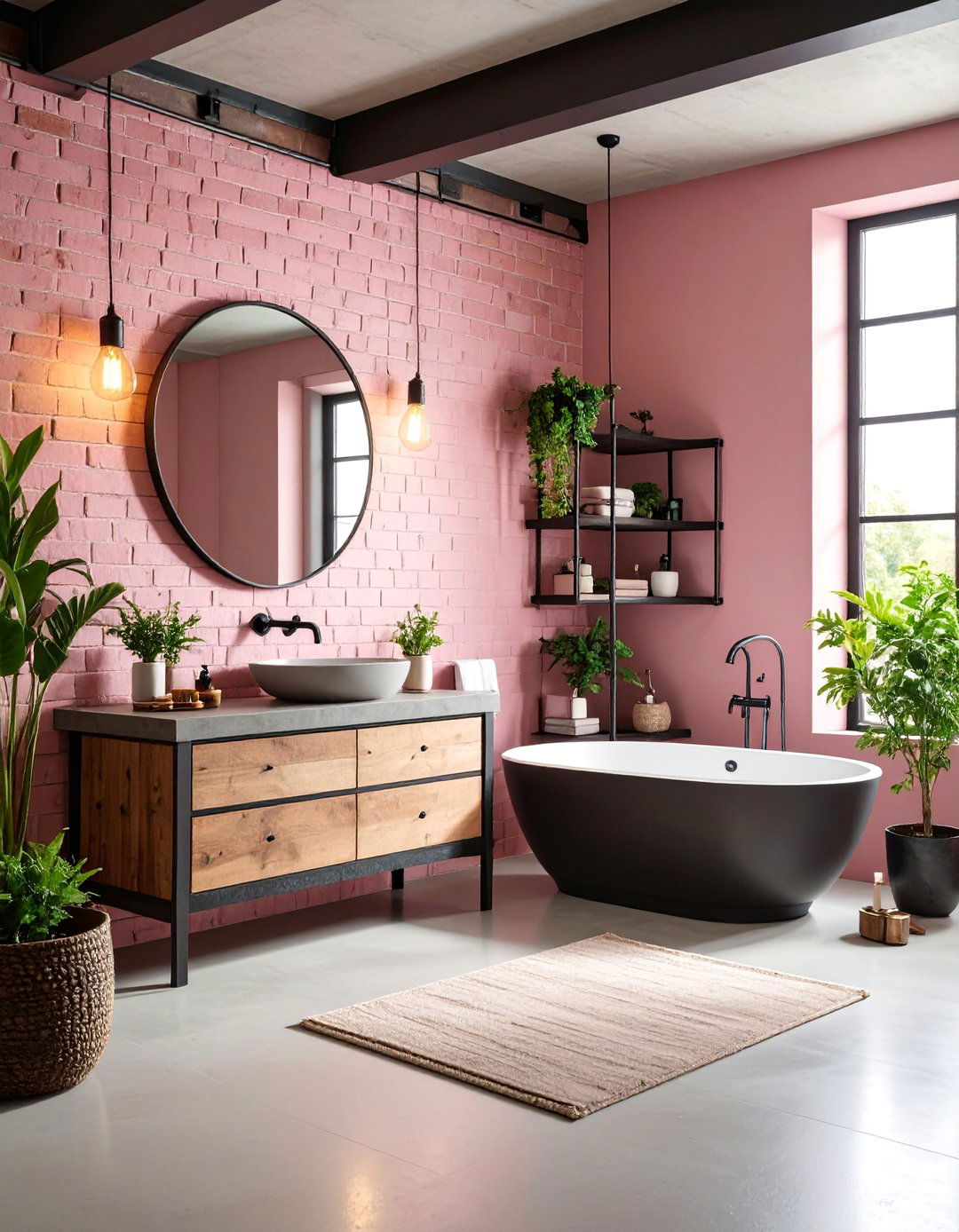 Industrial Loft Pink and Black Half Bath - 25 Pink and Black Bathroom Ideas
