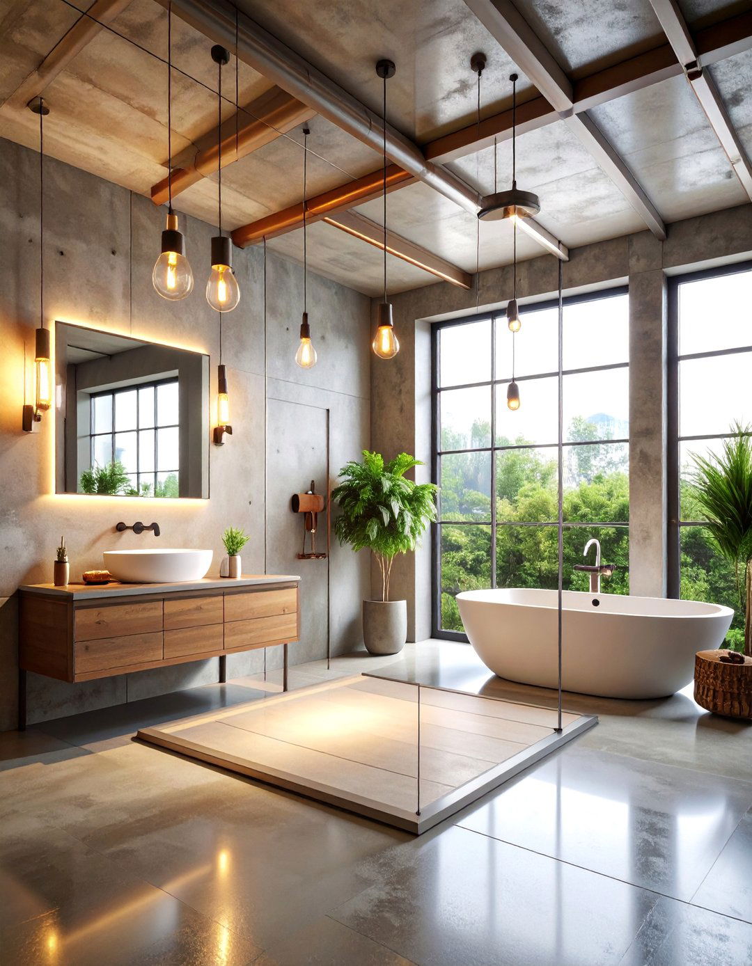 Industrial Loft Shower with Exposed Elements - 25 Luxury Shower Ideas