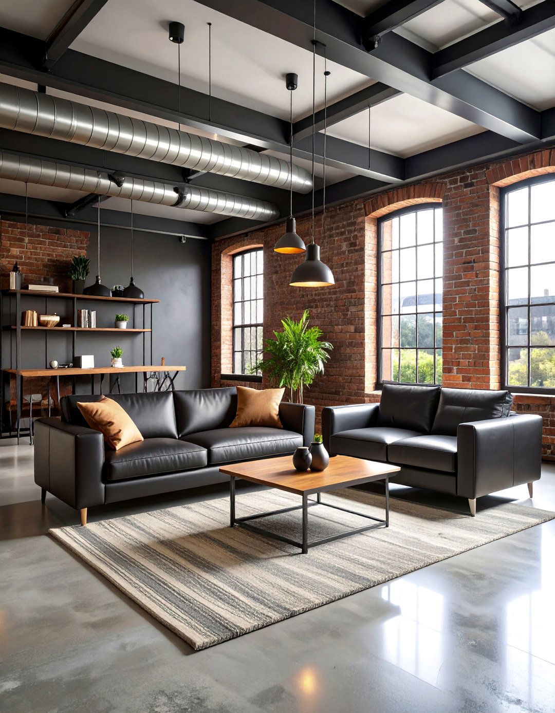 Industrial Loft Style Black Living Room - 25 Black Living Room Ideas