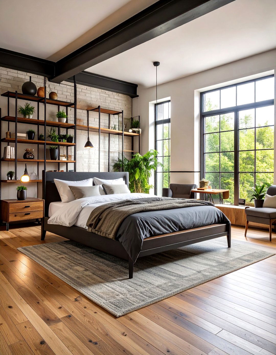 Industrial Loft Style Metal and Wood Combination - 25 Built-in Wardrobe Ideas Around a Bed