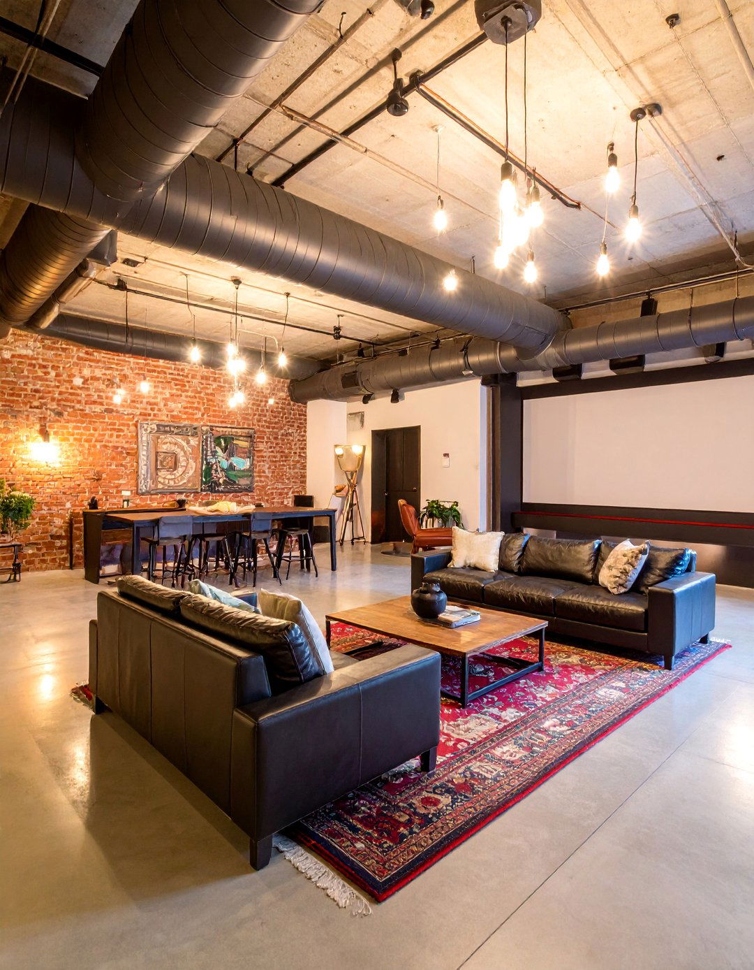 Industrial Loft Theater with Exposed Ductwork - 25 Basement Home Theater Ideas