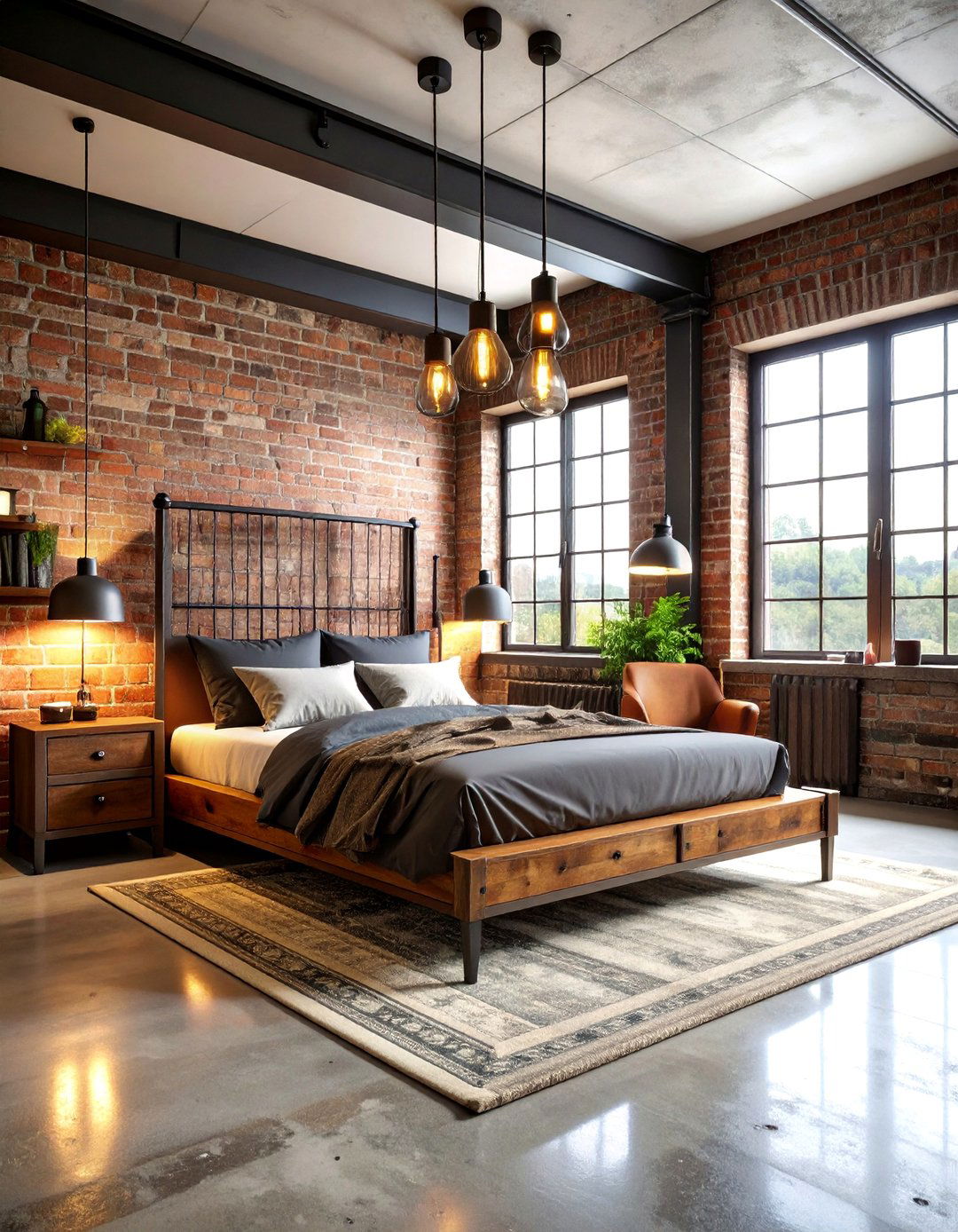 Industrial Loft with Exposed Aggregate - 25 Concrete Floor Bedroom Ideas