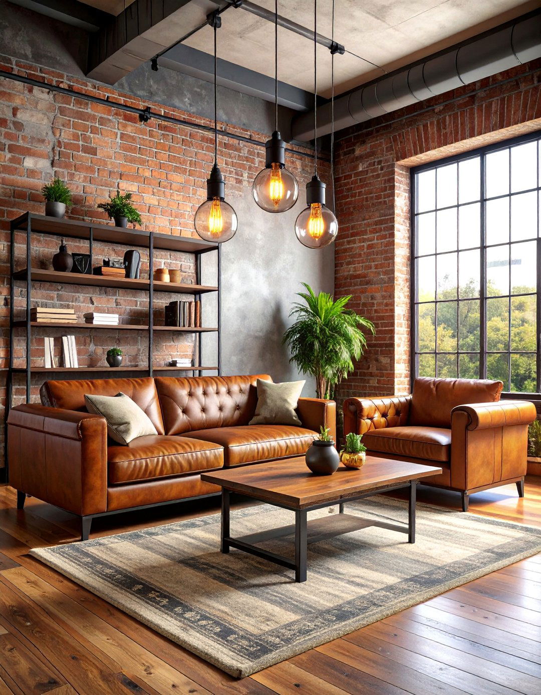 Industrial Loft with Exposed Brick Walls - 25 Men's Living Room Ideas