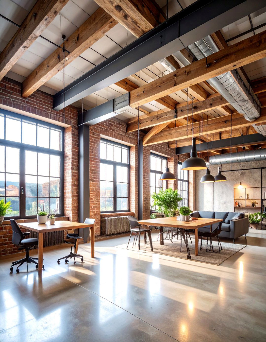 Industrial Loft with Metal and Wood Beam Combination - 25 Vaulted Ceiling With Beams