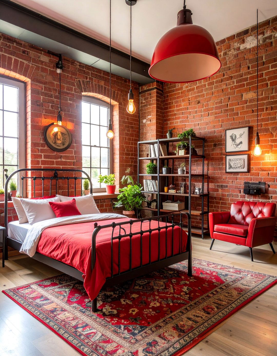 Industrial Loft with Red Brick Accent Walls - 25 Red Boy Room Ideas