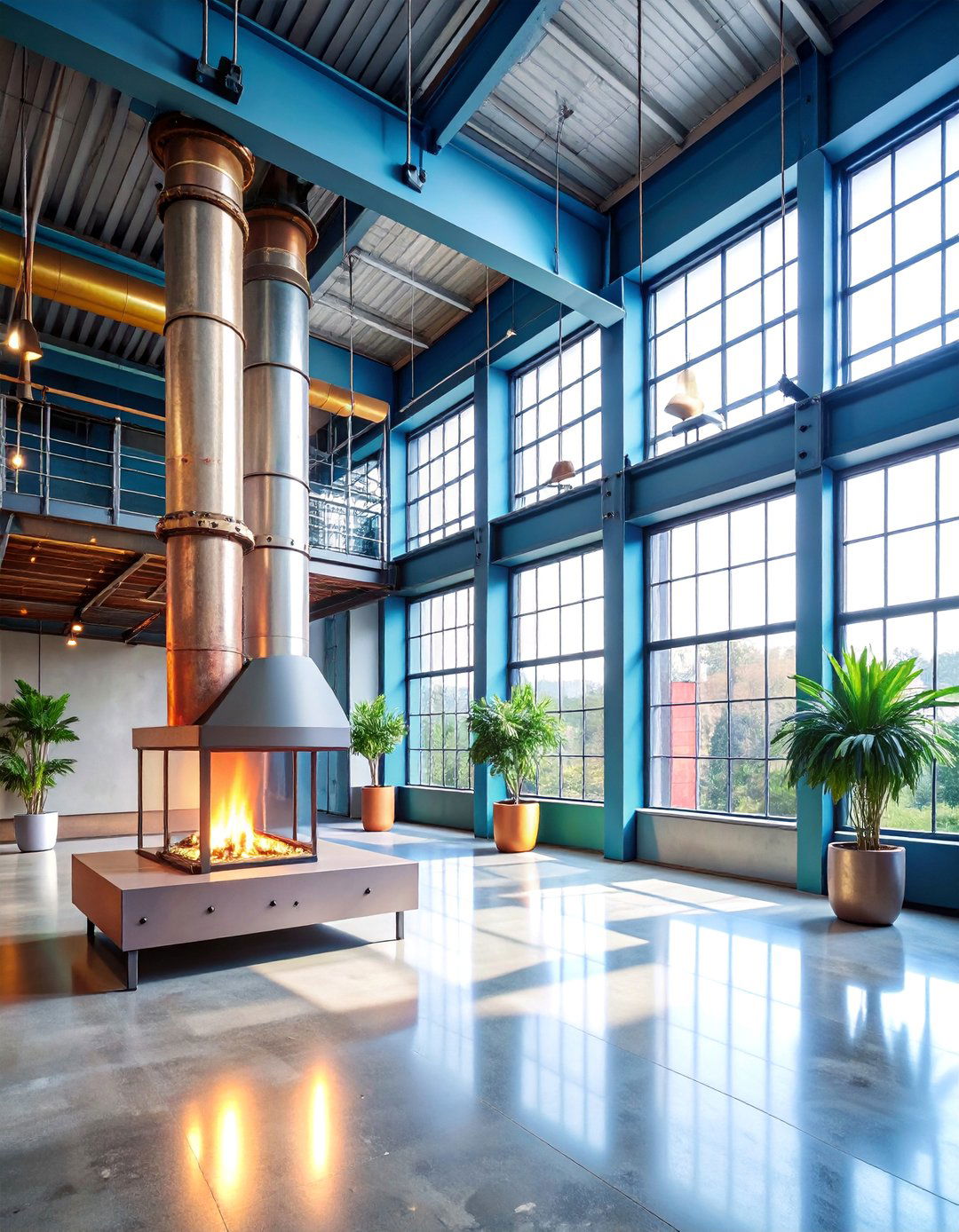 Industrial Metal Fireplace with Exposed Elements - 25 Modern Fireplace Ideas