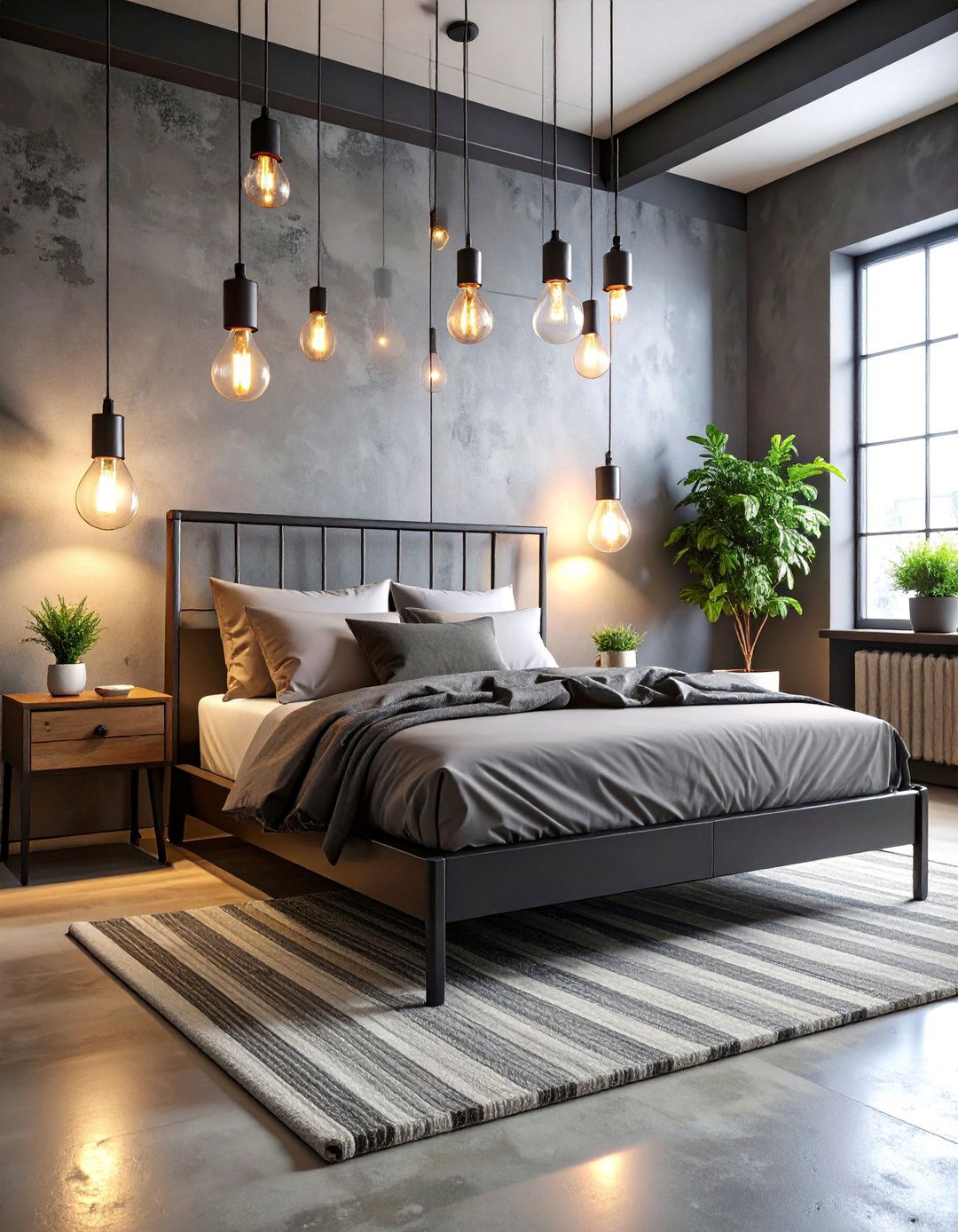 Industrial Metal Frame Bed with Edison Bulb Lighting - 25 Unique Bed Design Ideas