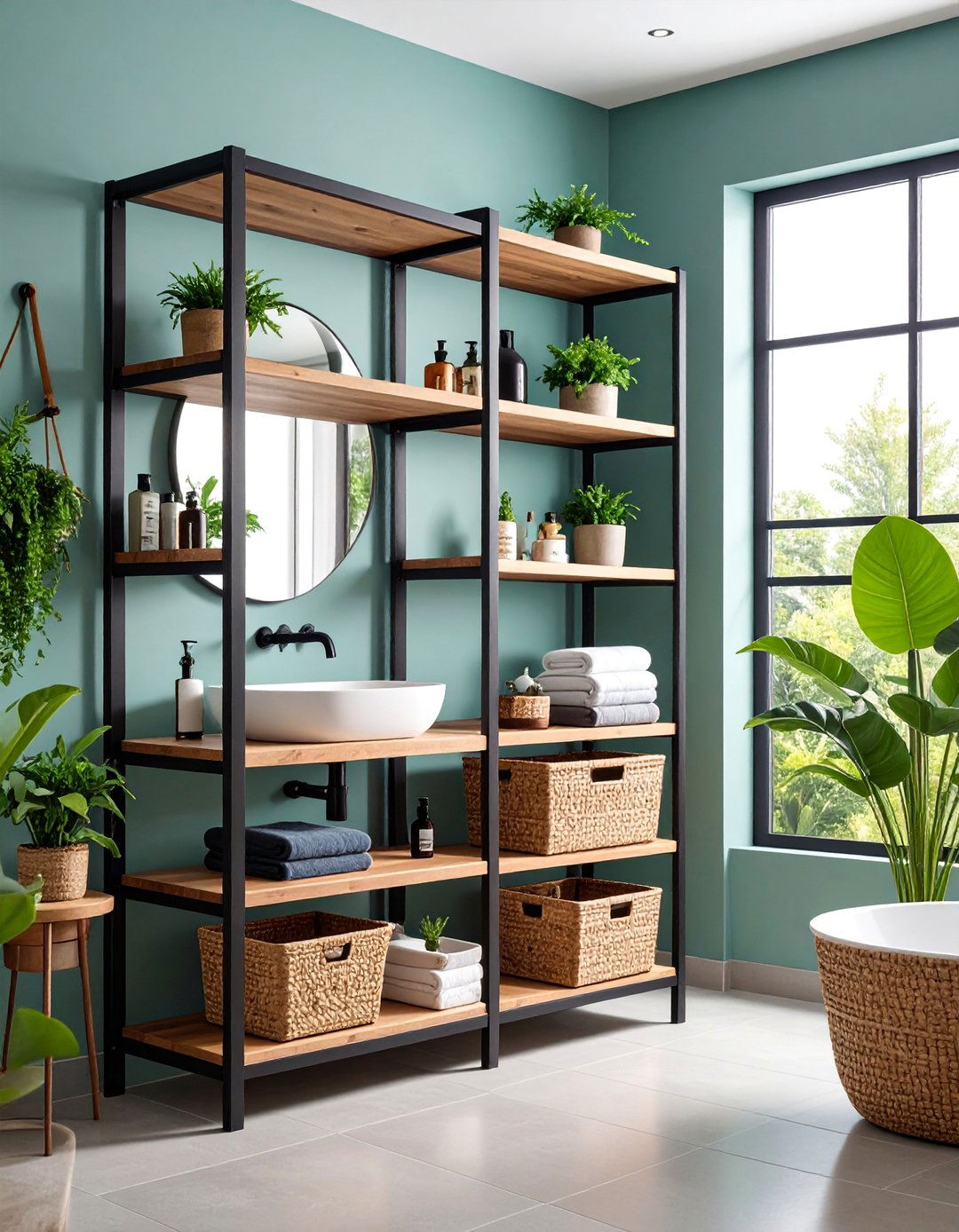 Industrial Metal Frame Shelving Unit - 25 Over Toilet Storage Ideas