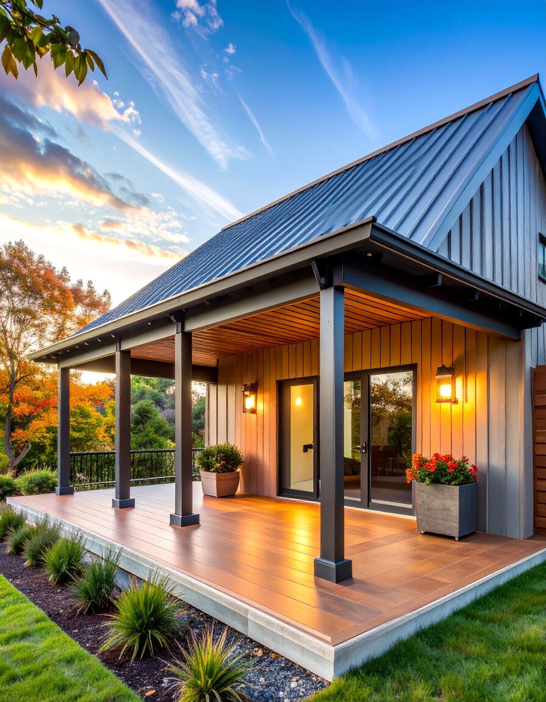 Industrial Metal Front Porch Roof with Corrugated Panels - 25 Front Porch Roof Ideas
