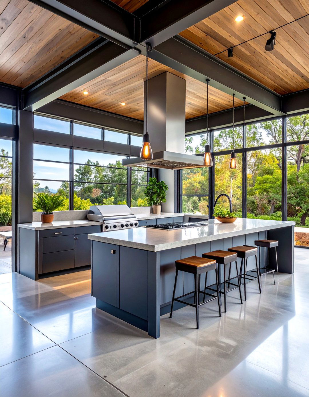 Industrial Metal Gazebo with Concrete Countertops - 25 Outdoor Kitchen with a Gazebo Ideas