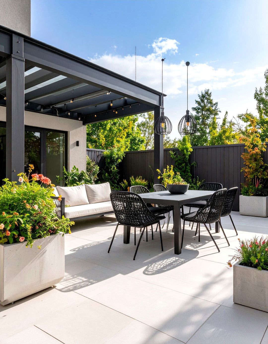 Industrial Metal Patio with Raw Materials - 25 Black and White Patio Ideas