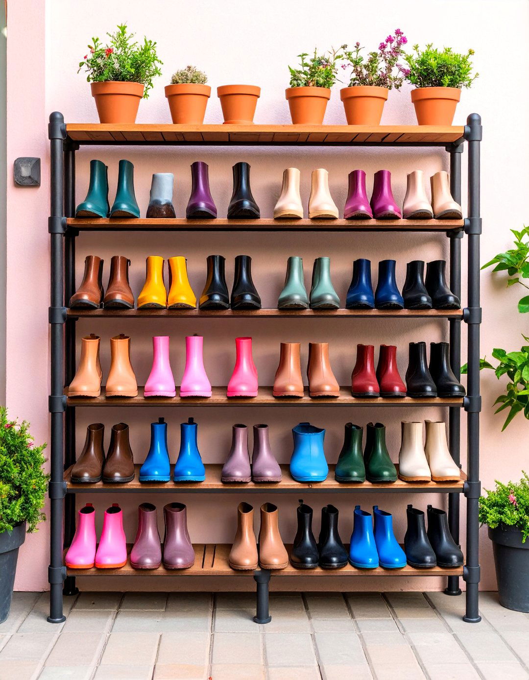 Industrial Metal Pipe Shoe Rack - 25 Outdoor Shoe Storage Ideas