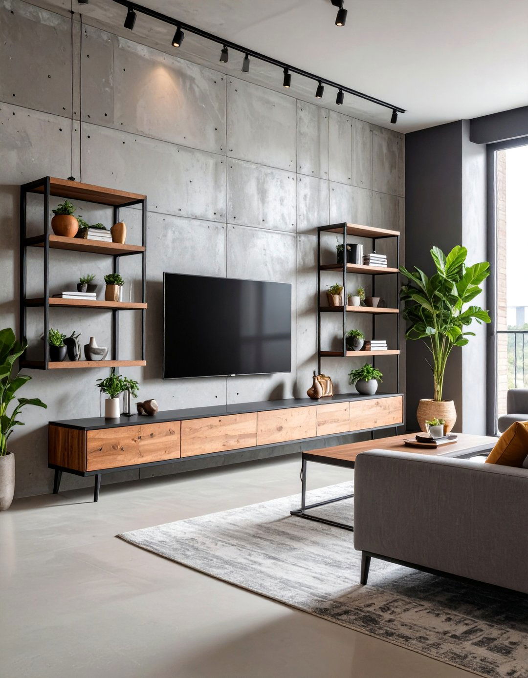 Industrial Metal and Concrete Wall - 25 Tv Wall Ideas