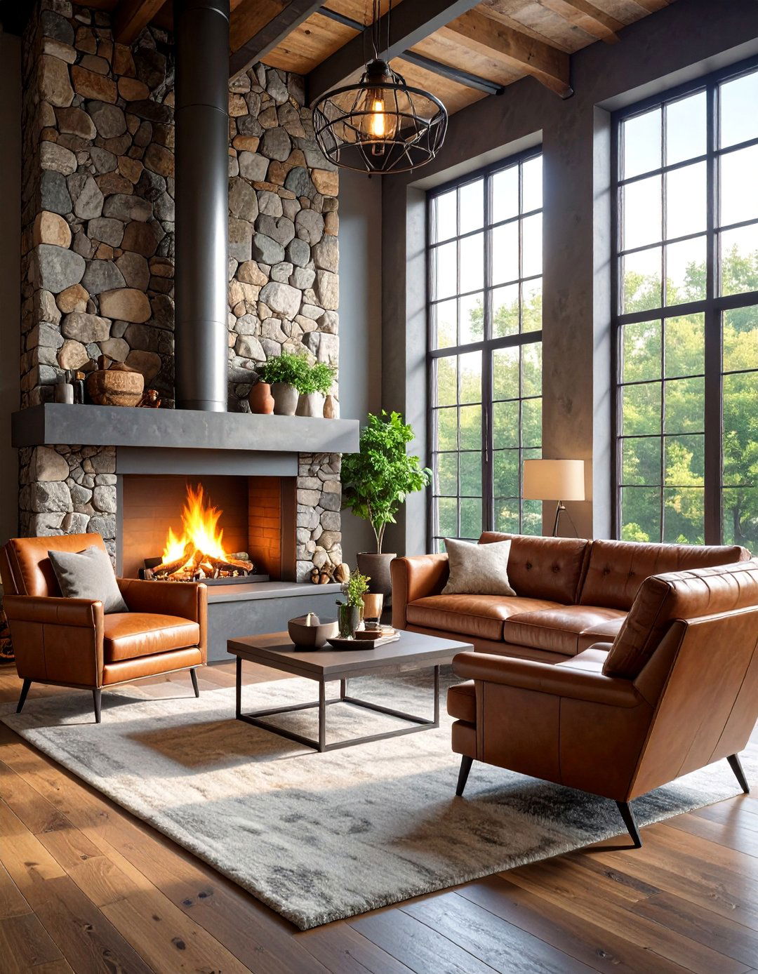 Industrial Metal and Stone Fireplace Design - 25 Floor to Ceiling Fireplace Ideas