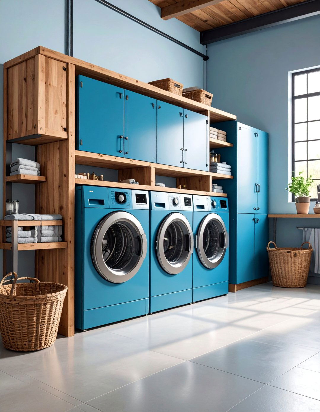 Industrial Metal and Wood Cabinet Combination - 25 Laundry Room Cabinet Ideas
