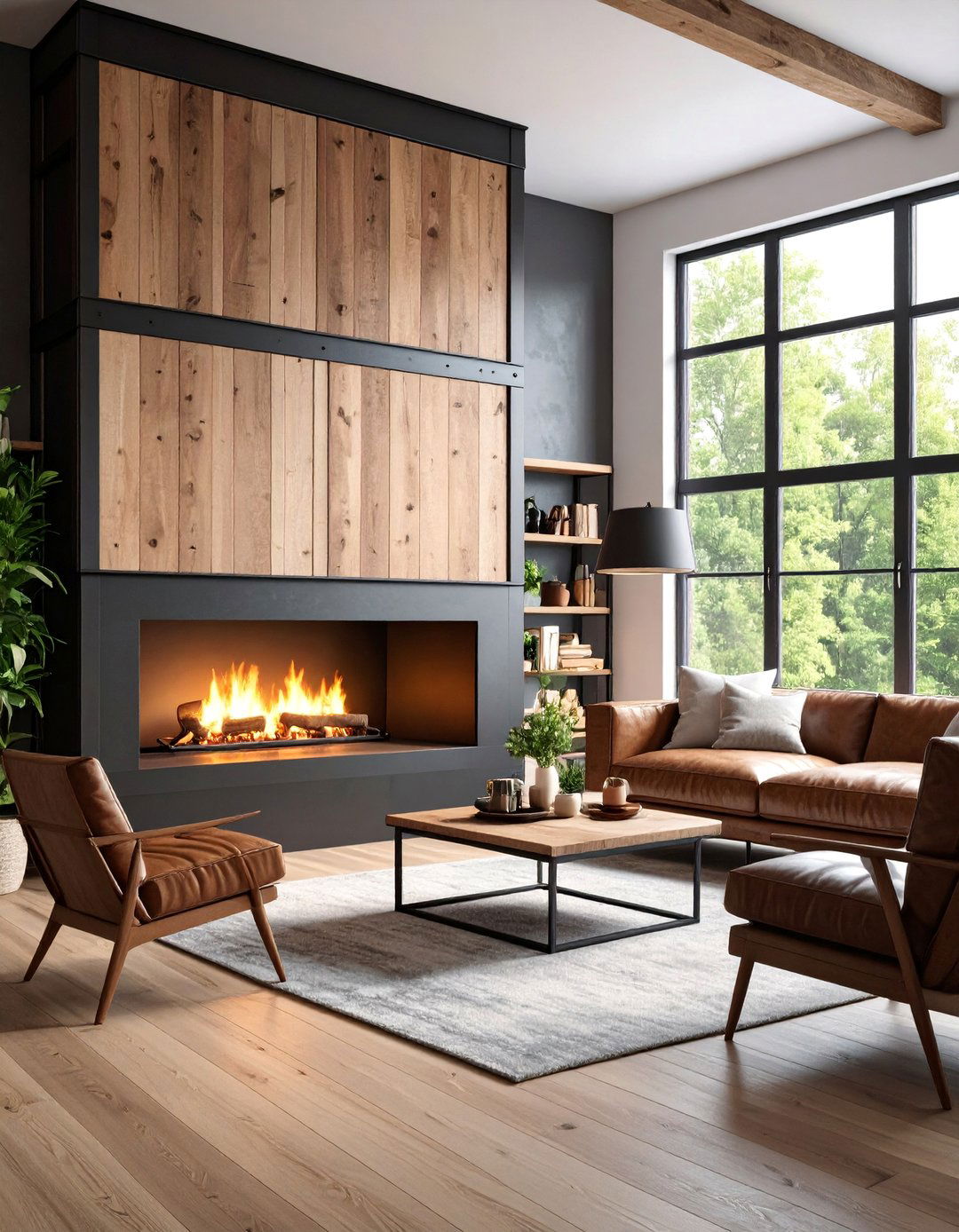 Industrial Metal and Wood Combination - 25 Fireplace Accent Wall Ideas