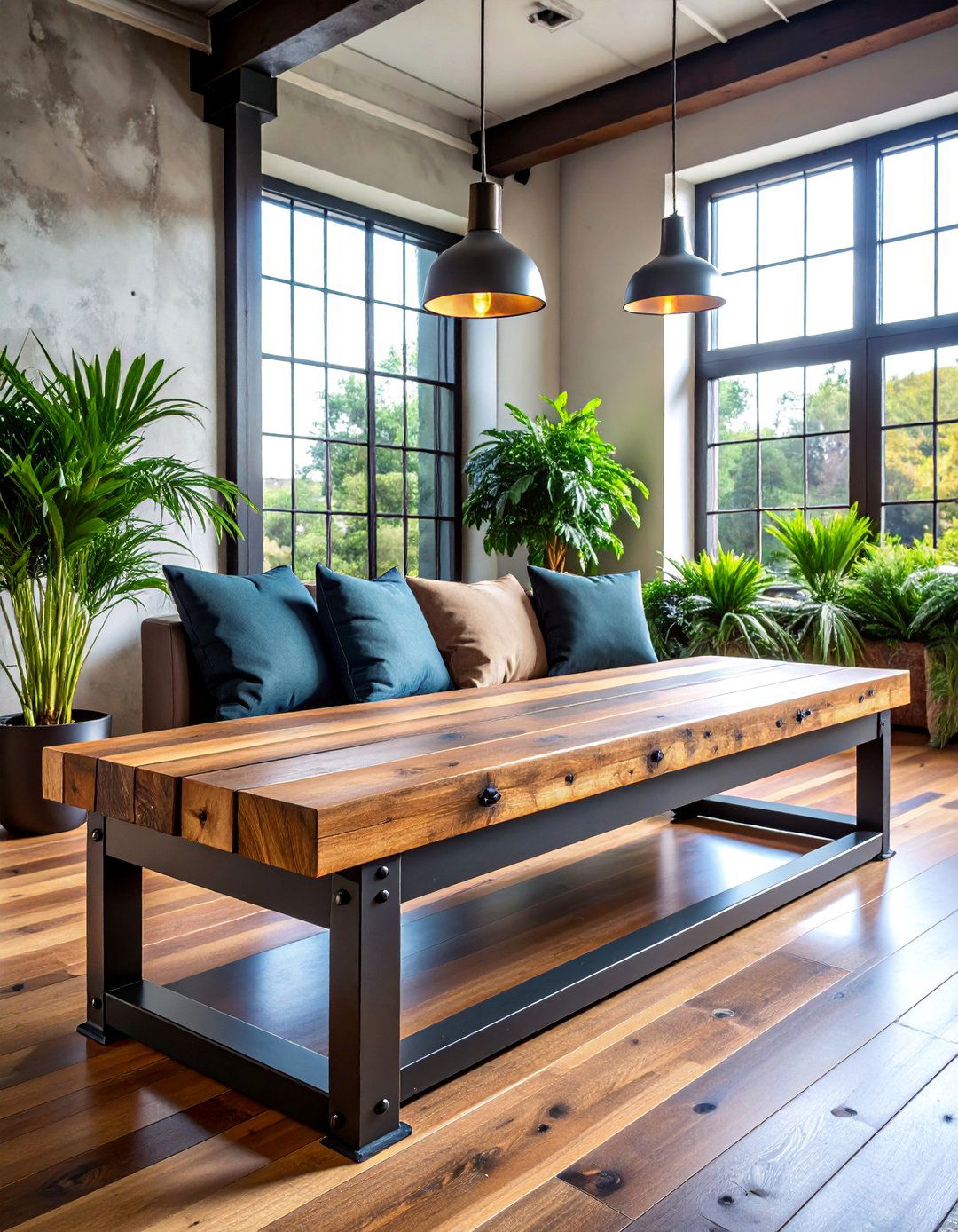 Industrial Metal and Wood Fireplace Bench - 25 Fireplace Bench Ideas