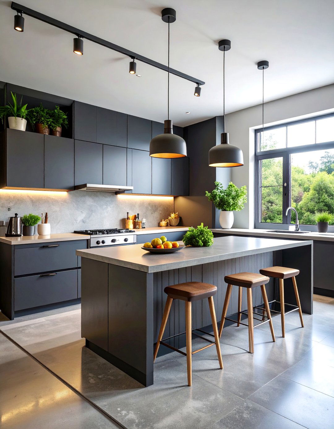 Industrial Minimalist Kitchen with Concrete Countertops - 25 Minimalist Decorating Ideas