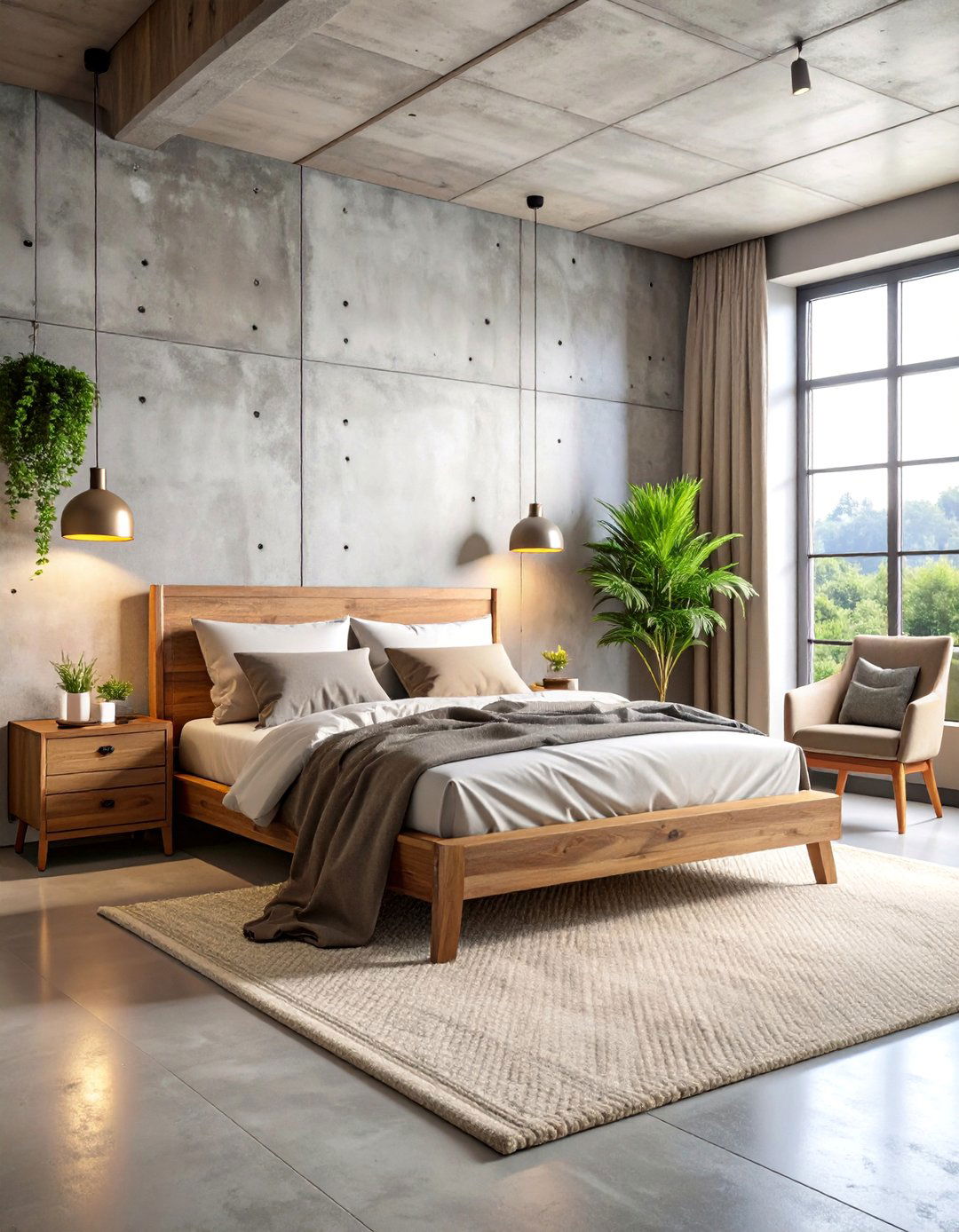 Industrial Minimalist with Raw Concrete Elements - 25 Minimalist Bedroom Ideas