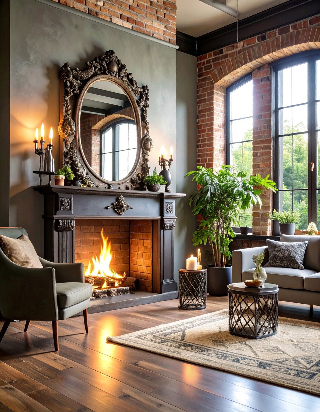 Industrial Mirror with Raw Steel Frame - 25 Mirror Over Fireplace Ideas