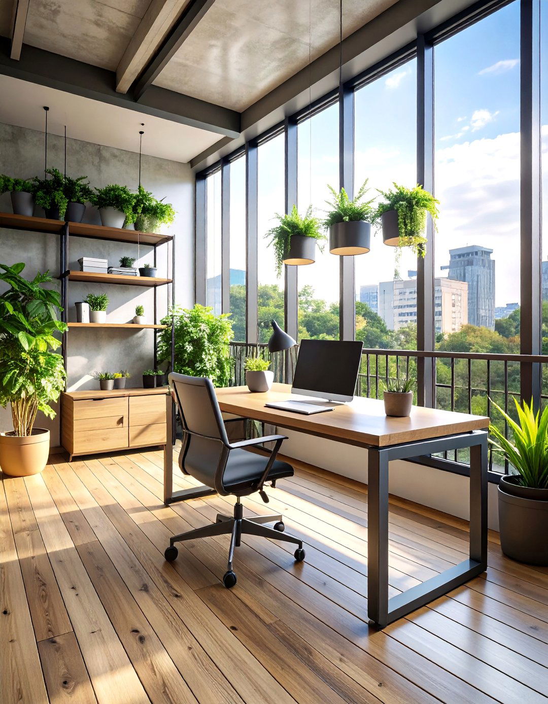 Industrial Modern Balcony Office with Metal Framework - 25 Balcony Office Ideas