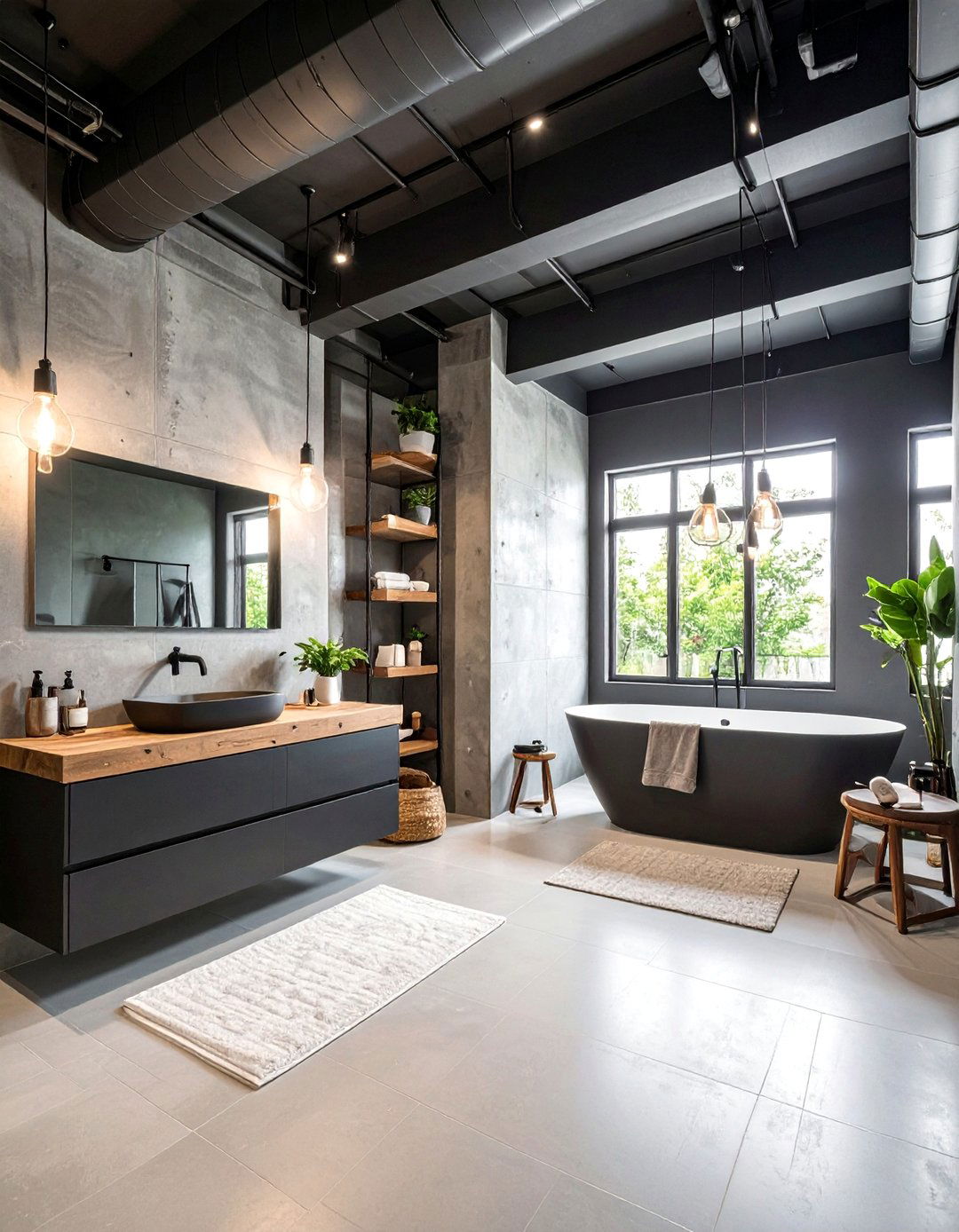 Industrial Modern Bathroom Design - 25 Black Ceiling With Grey Walls