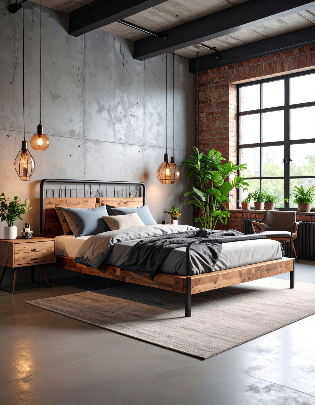 Industrial Modern Bedroom with Metal and Wood Elements - 25 Modern Bedroom Ideas