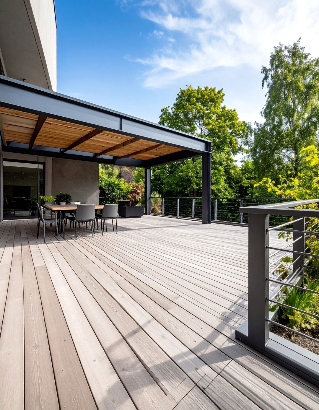 Industrial Modern Concrete Deck with Steel Accents - 25 Concrete Deck Ideas