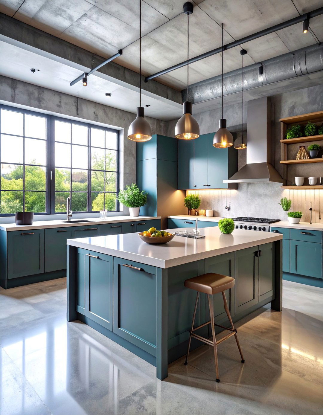 Industrial Modern Concrete and Steel Islands - 25 Double Island Kitchen Ideas
