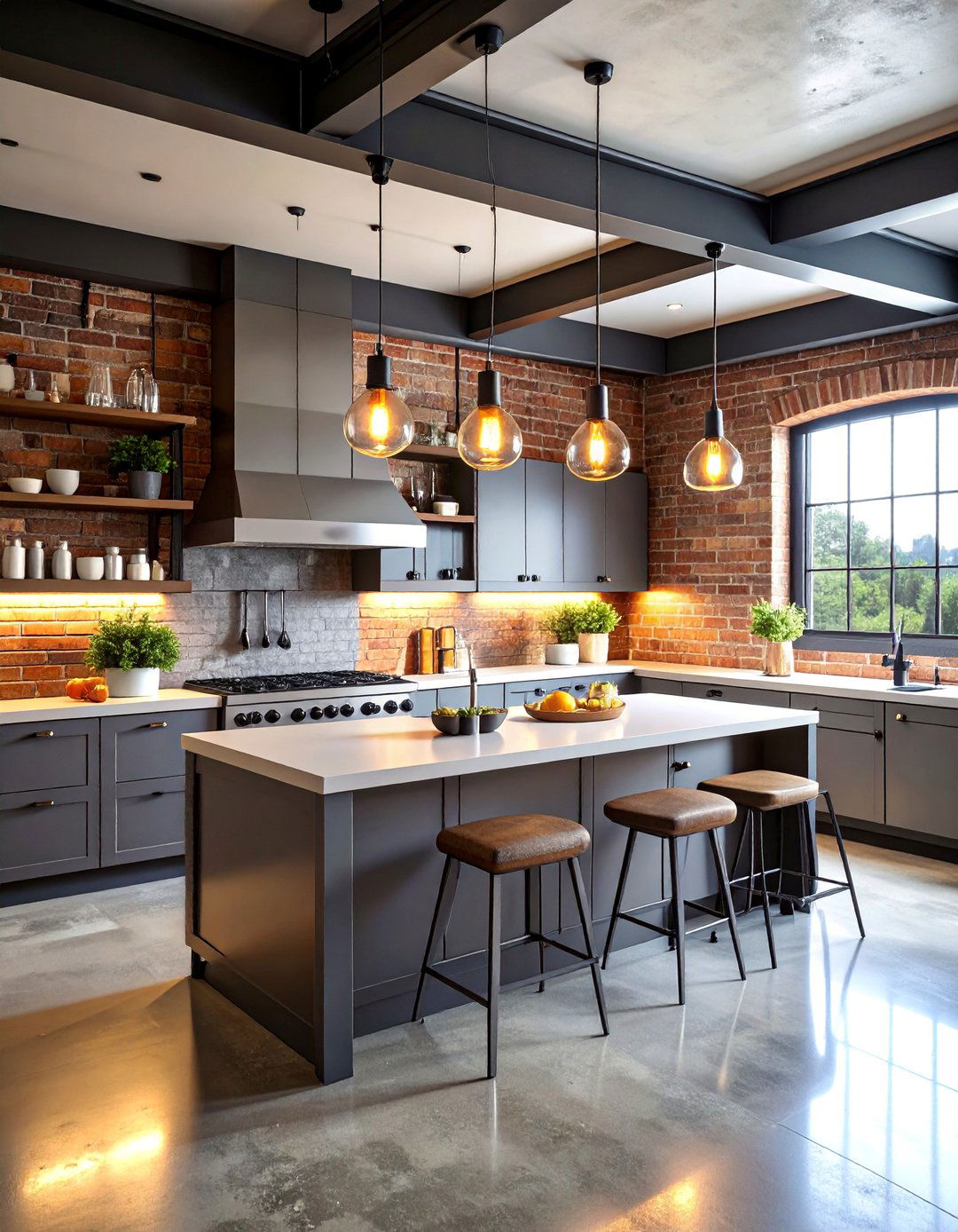 Industrial Modern Kitchen with Dark Grey Steel Cabinets - 25 Grey and White Kitchen Designs