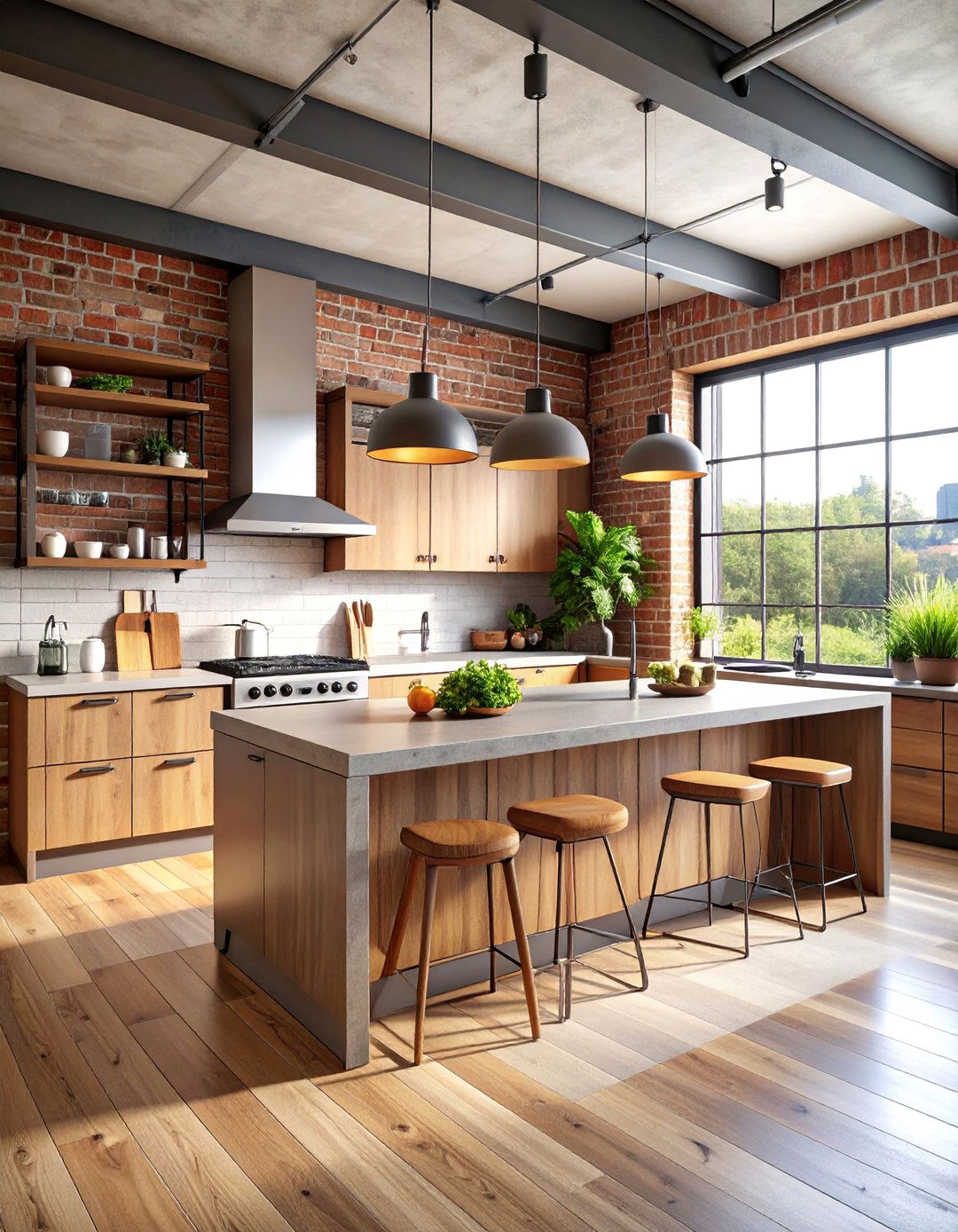 Industrial Modern Kitchen with Light Walnut Accents - 25 Kitchens With Light Wood Cabinets