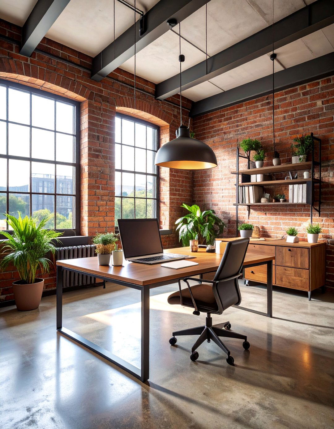 Industrial Modern Loft Office with Exposed Elements - 25 Loft Office Ideas