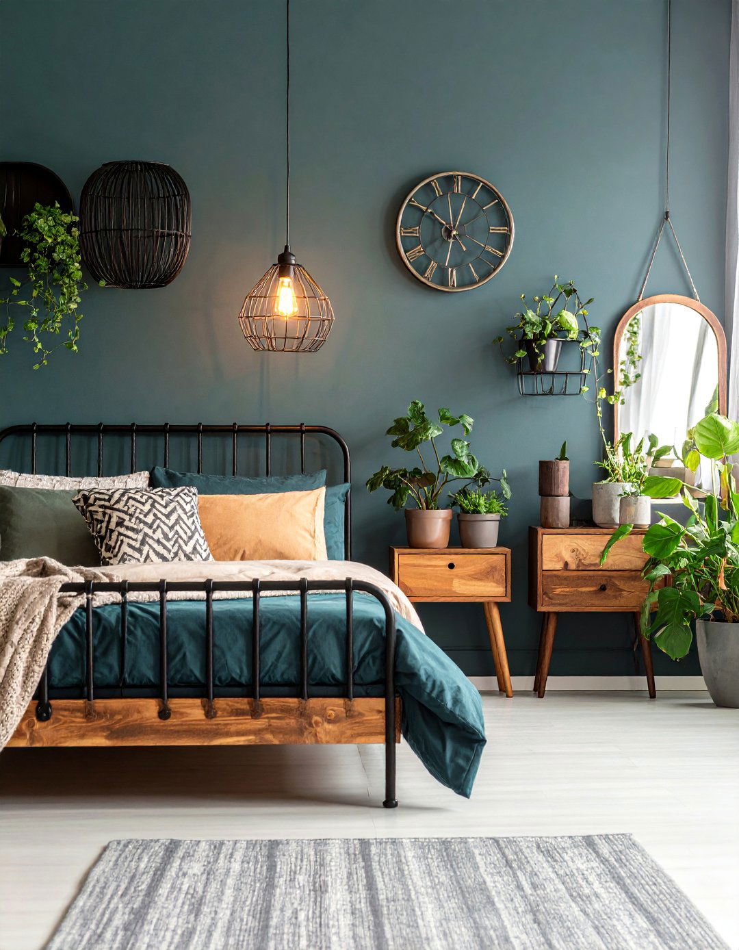 Industrial Modern Nightstand with Exposed Metal Elements - 25 Nightstand Decor Ideas