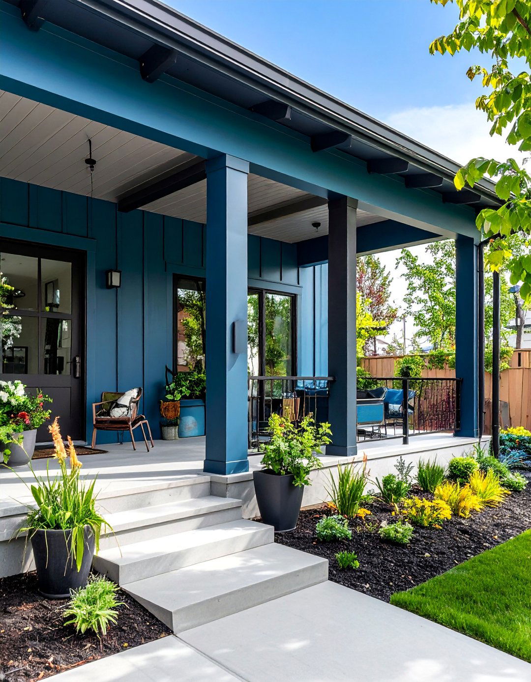Industrial Modern Porch with Metal Elements - 25 Raised Ranch Front Porch Ideas