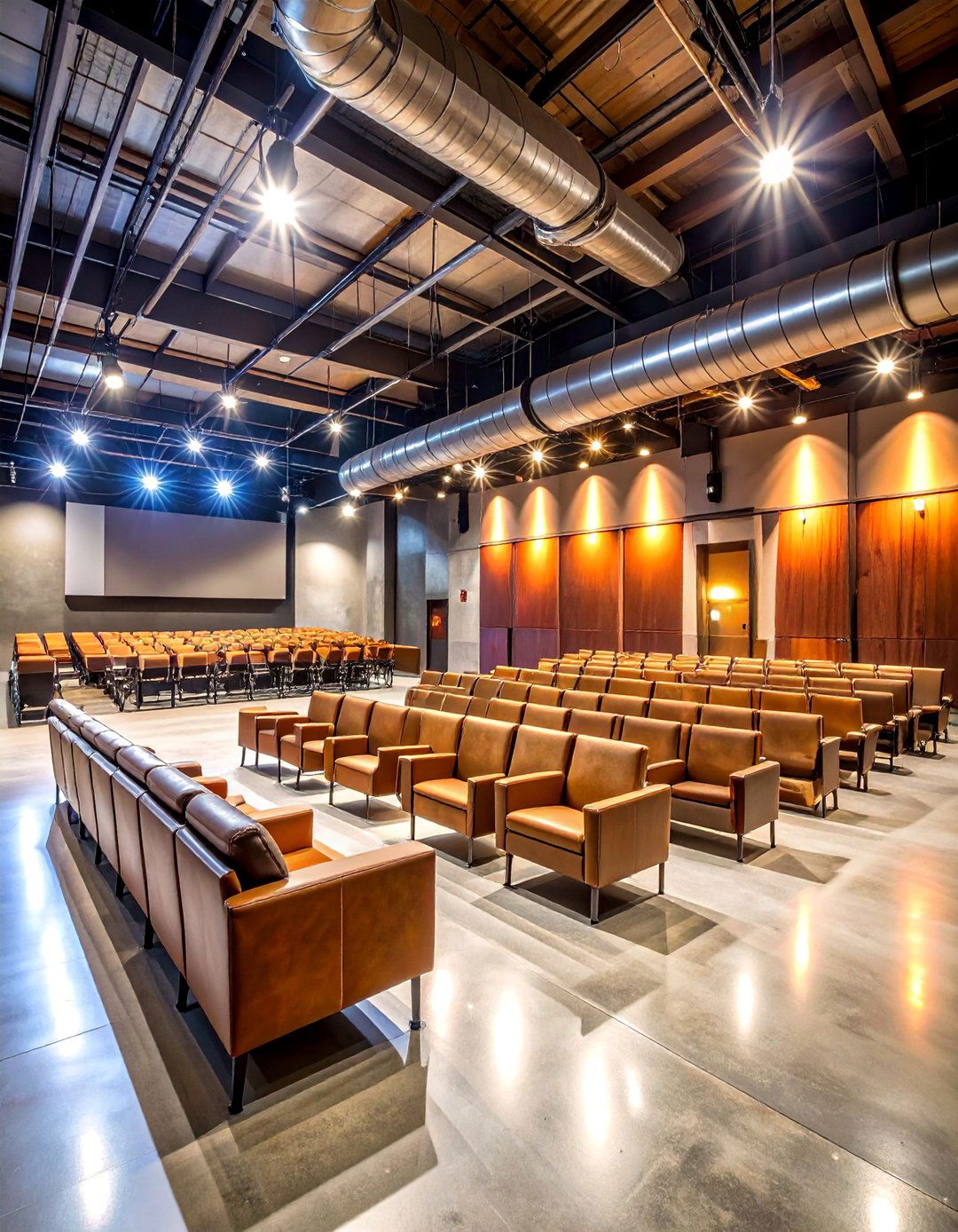 Industrial Modern Theater with Concrete and Steel - 25 Basement Home Theater Ideas