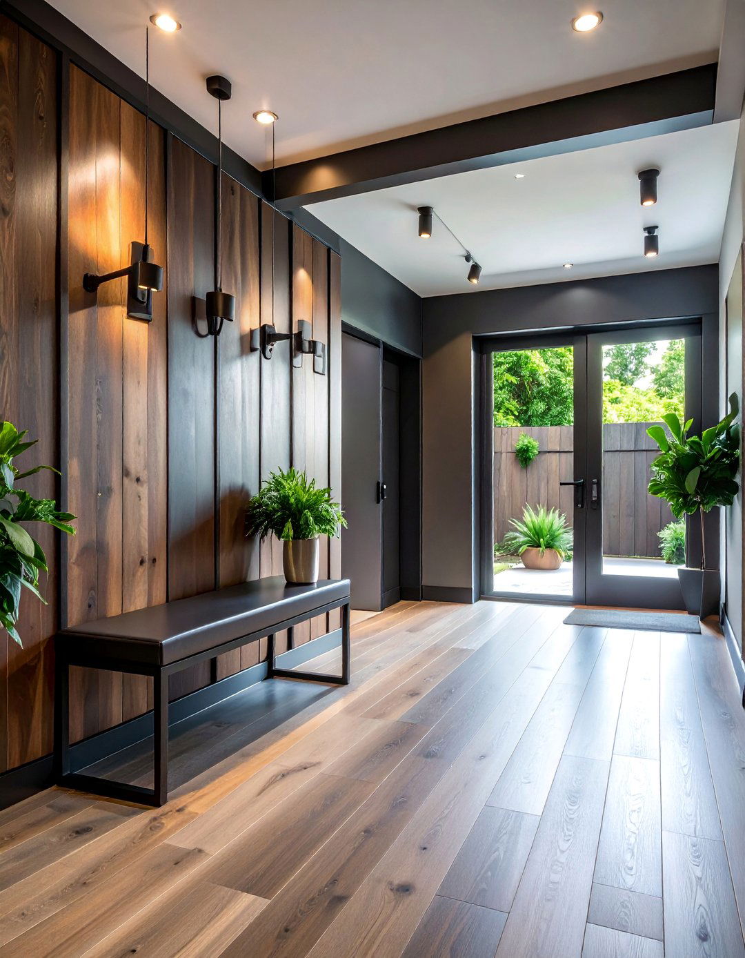 Industrial Modern Wainscoting Entryway with Metal Panel Inserts - 25 Wainscoting Entryway Ideas